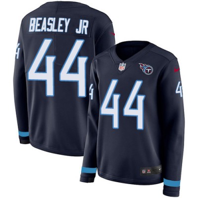 Nike Tennessee Titans #44 Vic Beasley Jr Navy Blue Team Color Women's Stitched NFL Limited Therma Long Sleeve Jersey